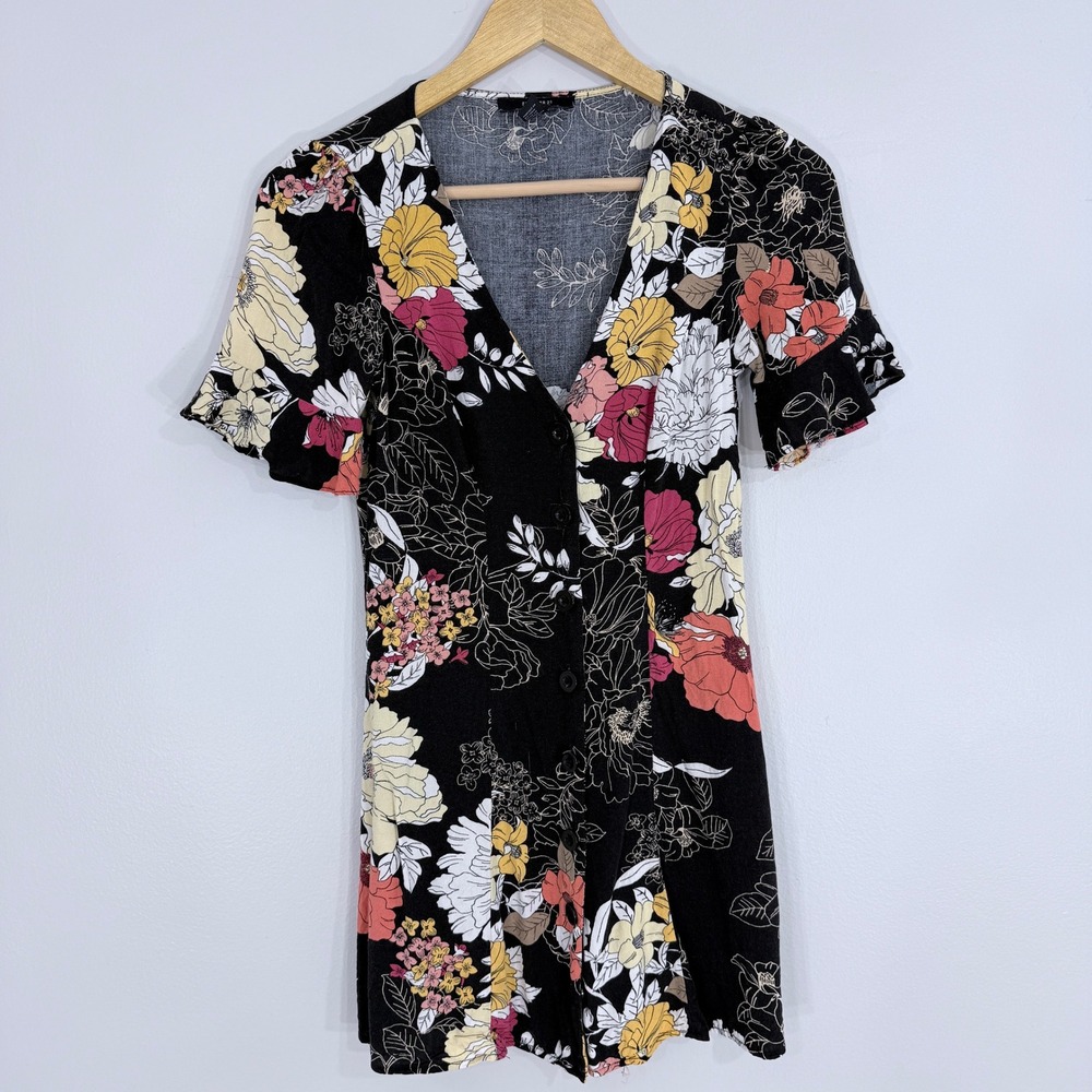 Forever 21 Floral Mini Dress Women S Black Excellent Condition Casual‎ Summer